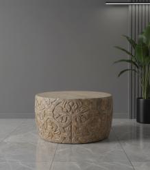 HAND CARVED SOLID WOOD ROUND COFFEE TABLE