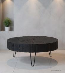 ROUND WOOD COFFEE TABLE W/ IRON LEGS