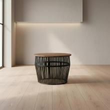 SOLID WOOD & IRON ROUND COFFEE TABLE