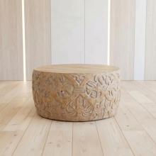 HAND CARVED SOLID WOOD ROUND COFFEE TABLE