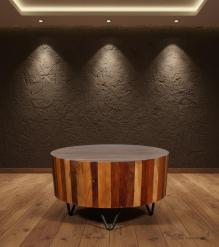 SOLID RECLAIMED TEAK WOOD & IRON ROUND COFFEE TABLE