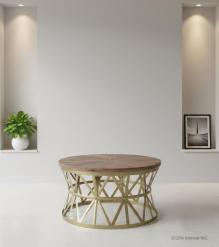 ROUND SOLID WOOD & IRON COFFEE TABLE
