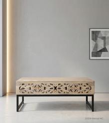 HAND CARVED WOOD & IRON COFFEE TABLE