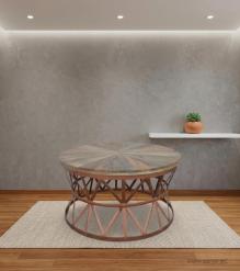 ROUND SOLID WOOD & IRON COFFEE TABLE