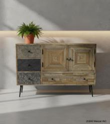 SOLID WOOD & IRON SIDEBOARD CABINET