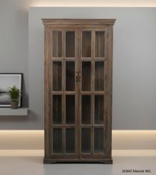 SOLID WOOD & GLASS DISPLAY CABINET W/ 2 DOORS & GLASS SIDES