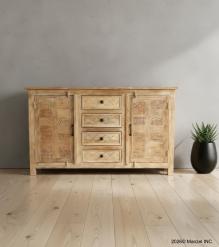 SOLID RECLAIMED TEAK WOOD SIDEBOARD CABINET W/ 4 DRAWERS & 2 DOORS