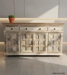 SOLID RECLAIMED TEAK WOOD CABINET SIDEBOARD W/ 3 DRAWERS & 4 DOORS