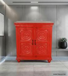 SOLID HAND CARVED RECLAIMED TEAK 2 DOOR DECORATIVE STORAGE CABINET