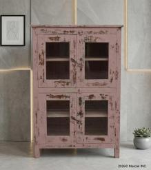 RECLAIMED TEAK & GLASS DISPLAY STORAGE CABINET