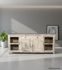 SOLID RECLAIMED TEAK WOOD & GLASS CABINET SIDEBOARD W/ 4 DOORS & 1 DRAWER