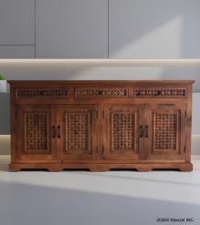 CARVED WOOD SIDEBOARD W/ 4 DOORS & 3 DRAWERS