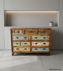 SOLID RECLAIMED TEAK WOOD 9 DRAWER DRESSER CHEST BUREAU SIDEBOARD