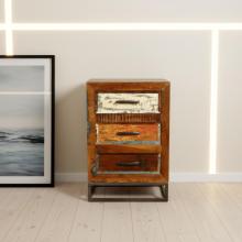 SOLID RECLAIMED TEAK WOOD END TABLE / NIGHTSTAND 3 DRAWERS