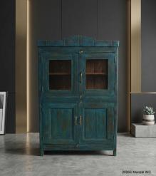 VINTAGE RECLAIMED TEAK & GLASS CABINET
