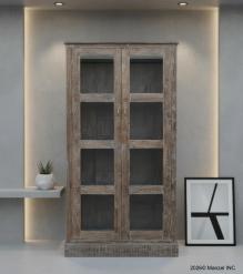 VINTAGE RECLAIMED TEAK & GLASS CABINET W/ SHELVES