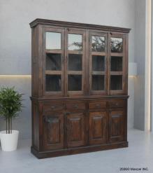 VINTAGE RECLAIMED TEAK WOOD & GLASS 2 PIECE CABINET HUTCH 