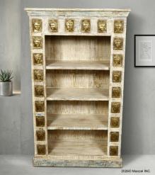 SOLID RECLAIMED TEAK WOOD SHELF W/ BRASS FITTED BUDDHA