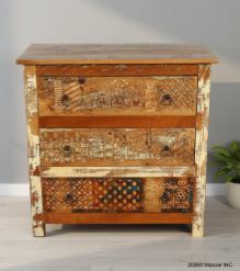 SOLID RECLAIMED TEAK WOOD HAND CARVED DRESSER BUREAU CABINET 3 DRAWERS