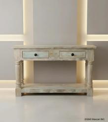 SOLID RECLAIMED TEAK WOOD CONSOLE WITH 2 DRAWERS & SHELF