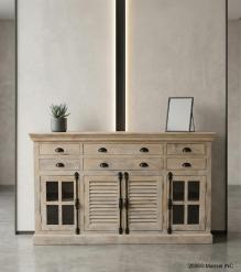 SOLID WOOD, GLASS & METAL SIDEBOARD W/ 8 DRAWERS & 4 DOORS