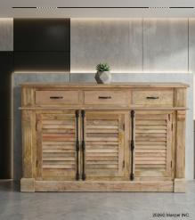 SOLID WOOD SIDEBOARD W/ 3 LOUVRED DOORS & 3 DRAWERS