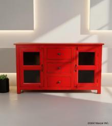 SOLID RECLAIMED TEAK & GLASS 2 DOOR, 3 DRAWER  CABINET CONSOLE SIDEBOARD