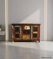 SOLID RECLAIMED TEAK WOOD & GLASS SIDEBOARD