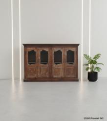 VINTAGE RECLAIMED TEAK & GLASS CABINET