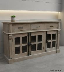 SOLID WOOD & GLASS SIDEBOARD W/ 3 DRAWERS & 3 DOORS