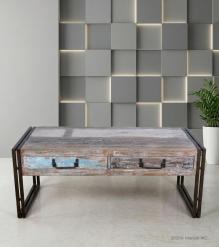 SOLID RECLAIMED TEAK WOOD & IRON COFFEE TABLE W/ DRAWERS