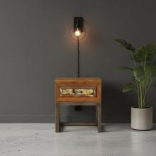 SOLID RECLAIMED TEAK WOOD & IRON NIGHTSTAND END TABLE W/ DRAWER