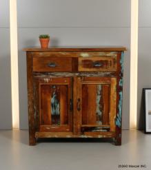 SOLID RECLAIMED TEAK WOOD CABINET W/ 2 DOORS & 2 DRAWERS