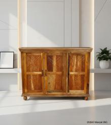 HAND CARVED SOLID RECLAIMED TEAK SIDEBOARD W/3 DOORS