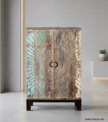 SOLID RECLAIMED TEAK WOOD & IRON LIQUOR + WINE CABINET