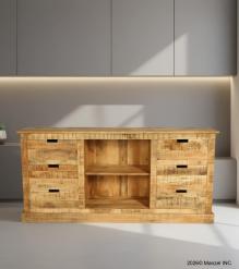 SOLID WOOD 6 DRAWER MEDIA CABINET SIDEBOARD
