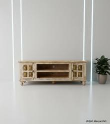 SOLID RECLAIMED TEAK W/ BRASS FITTED BUDDHA CASTINGS CABINET CONSOLE