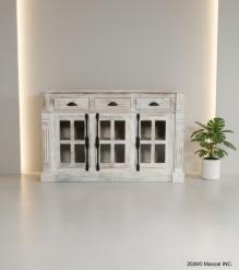 SOLID RECLAIMED TEAK WOOD, GLASS & METAL  SIDEBOARD 3 DRAWERS 3 DOORS