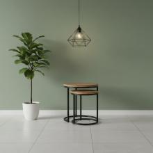 SET OF 2 SOLID WOOD & IRON NESTING TABLES