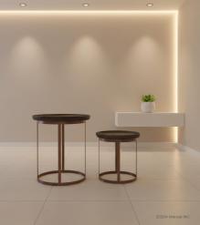 SET OF 2 STACKING SIDE TABLES WOOD & IRON