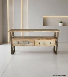 SOLID RECLAIMED TEAK WOOD & IRON MEDIA CENTER CONSOLE