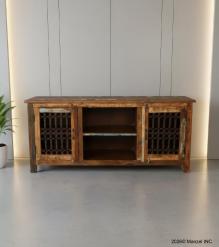 SOLID RECLAIMED TEAK WOOD MEDIA CABINET W/ 2 DOORS