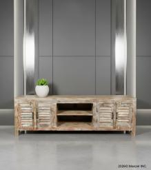 SOLID RECLAIMED TEAK WOOD MEDIA CENTER CONSOLE W/ 4 DOORS