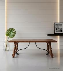 Solid Wood Coffee Table w Iron Base