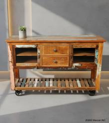 WOOD/IRON 2 DRAWER GLASS CONSOLE