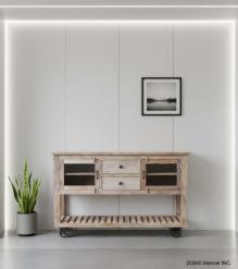 SOLID WOOD & IRON 2 DRAWER GLASS CONSOLE