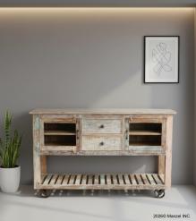 WOOD/IRON 2 DRAWER GLASS CONSOLE