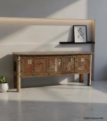RECLAIMED WOOD CONSOLE / SOFA TABLE W/ INLAID TRIM PIECES