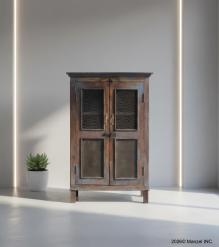VINTAGE RECLAIMED TEAK & GLASS CABINET