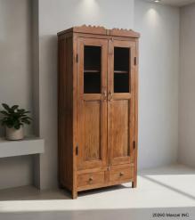 VINTAGE RECLAIMED TEAK & GLASS CABINET
